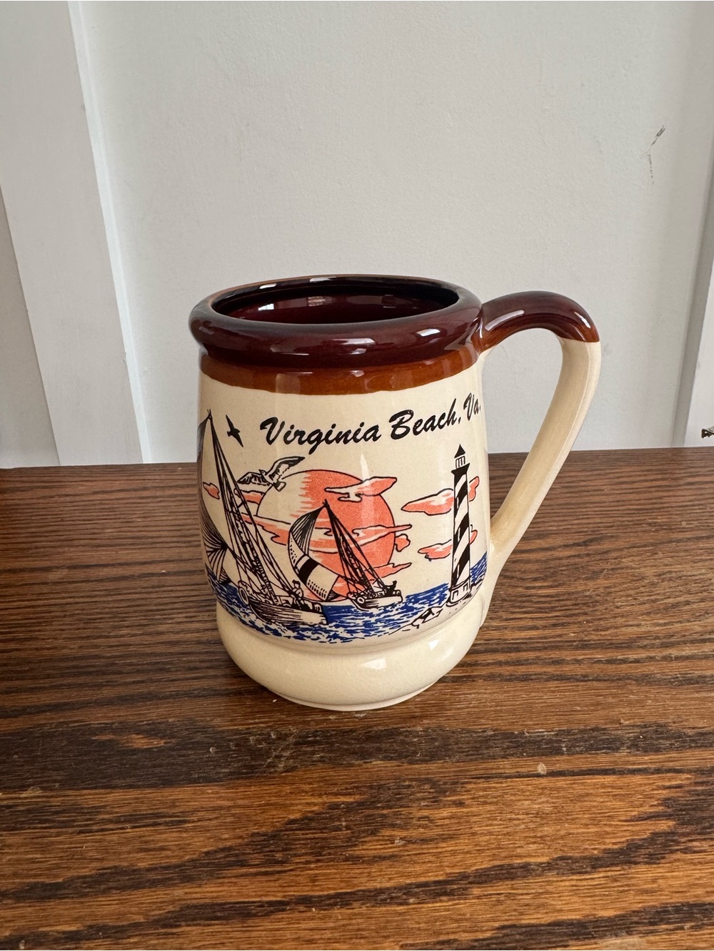 Virginia Beach Ceramic Sailboat Mug - Cream and Brown
